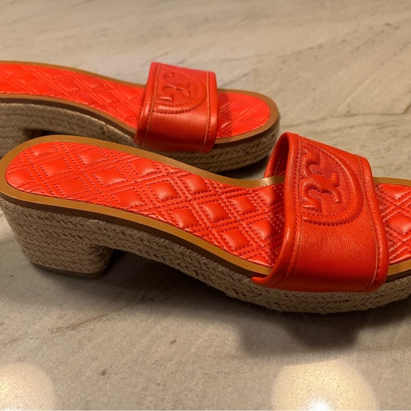 NWOB Tory Burch Fleming 50MM Slide Espadrilles Red/Orange Leather Size 7.5 - Picture 2 of 6
